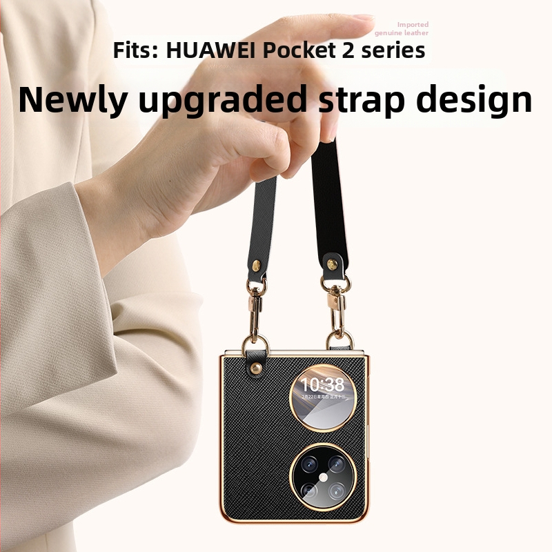Huawei Pocket2 tālruņa korpuss – 2-in-1 luksusa mākslīgā āda, plaukstas siksna, pret kritienu, nolietojuma pretestība