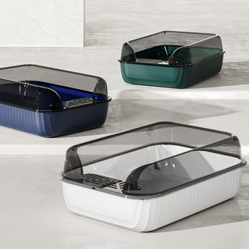 Cutie de nisip pentru pisici, semiînchisă, anti-stropire, design pătrat, PP, pentru pisici