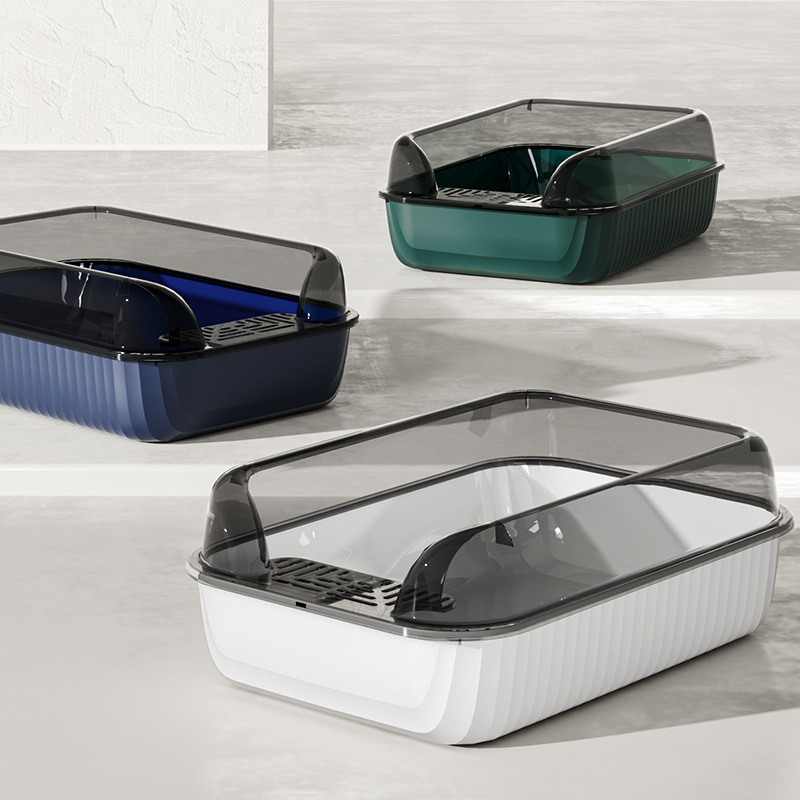 Cutie de nisip pentru pisici, semiînchisă, anti-stropire, design pătrat, PP, pentru pisici