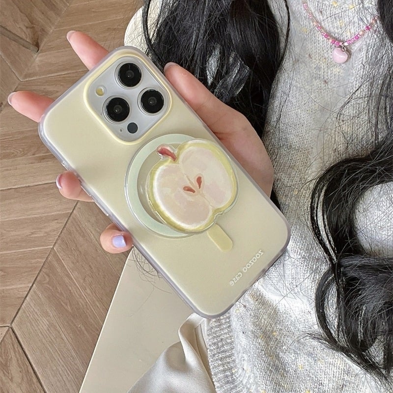 Silikonska maska s dvostrukim magnetskim dizajnom i motivom zelenog jabuka za iPhone 13–17 Pro Max