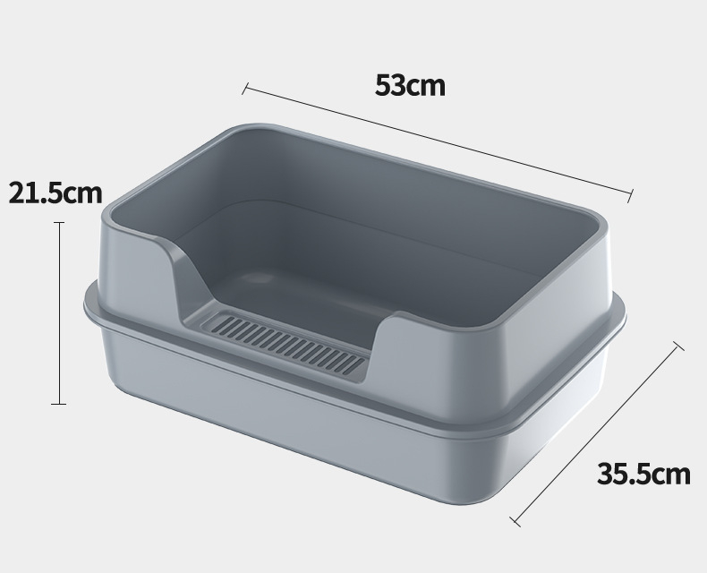 Cutie de nisip pentru pisici, gard înalt anti-strop, design semiînchis cu acces deschis, construcție pătrată din PP, marcă privată