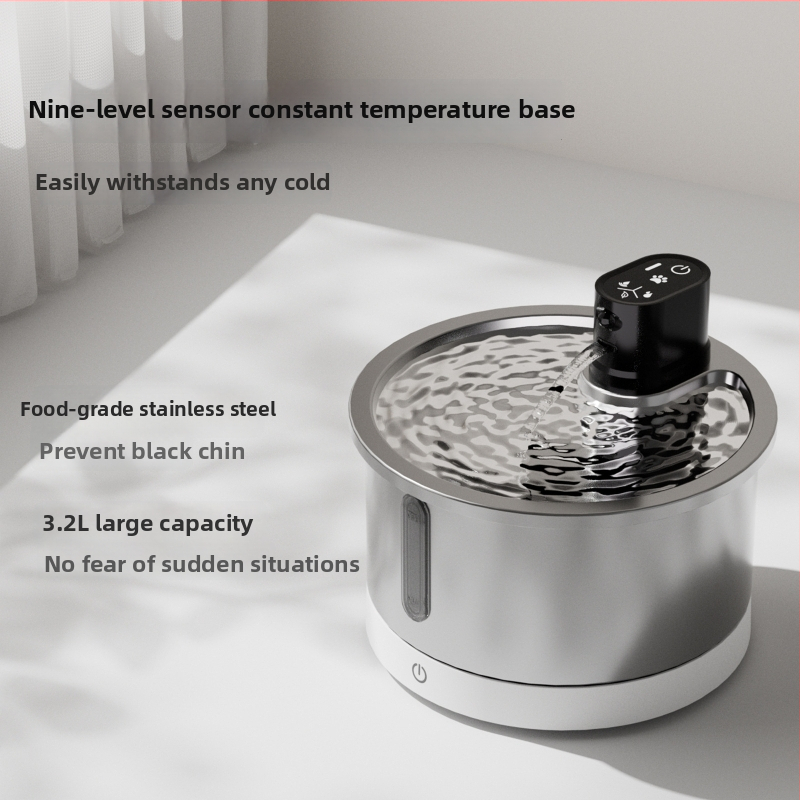 Posuda za vodu za kućne ljubimce od nehrđajućeg čelika, konstantna temperatura grijanja, kružna filtracija, bežični, pogodna za mačke i pse (Model LE-SS01, 700 g)