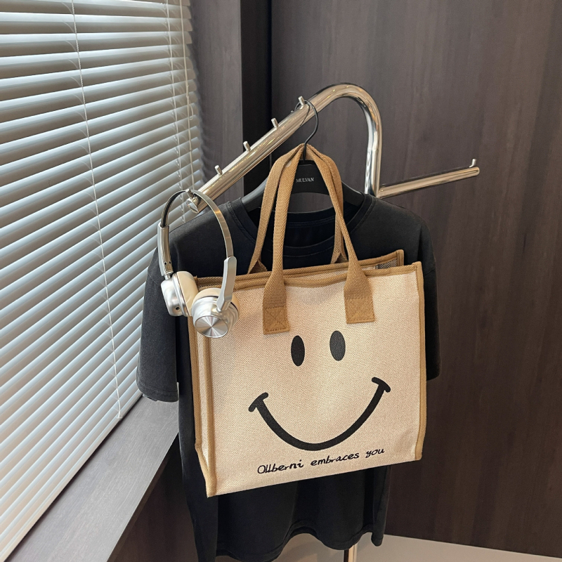 Geantă din canvas pentru femei, stil Tote, capacitate mare, motiv pisică desen animat, închidere cu fermoar.