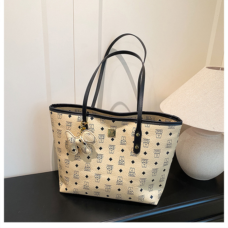 Női tote táska – retro stílus, nagy kapacitású, PU anyagból, vízszintes négyzet alakú, cipzáras nyitás, nylon bélés