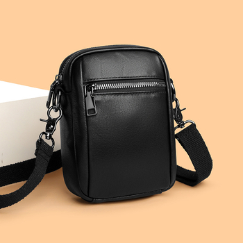 Geantă crossbody din piele naturală pentru bărbați — piele de vițel din primul strat, fermoar, formă verticală pătrată, stil business pentru telefon mobil