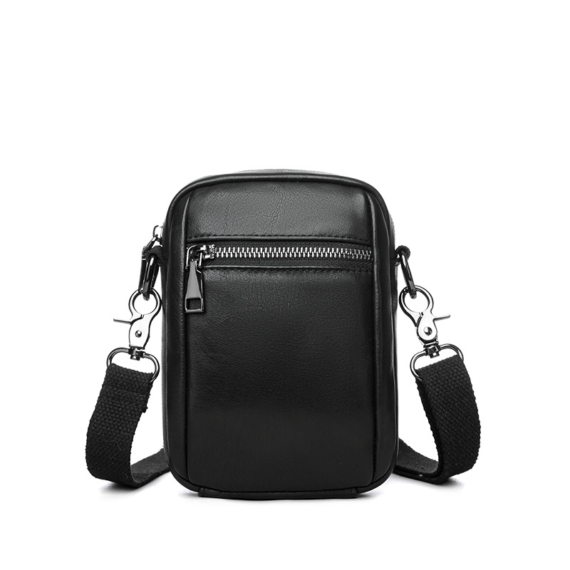 Geantă crossbody din piele naturală pentru bărbați — piele de vițel din primul strat, fermoar, formă verticală pătrată, stil business pentru telefon mobil