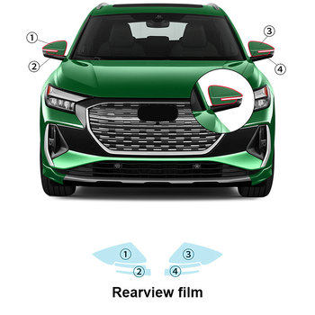 Film protector TPU pentru faruri și oglinzi retrovizoare Audi Q4 e-tron | grosime 7.5 MIL; Material de bază: Lu borun; Adeziv: cu presiune; Set complet pentru mașină; Procesare și personalizare disponibile; Garanție 8 ani