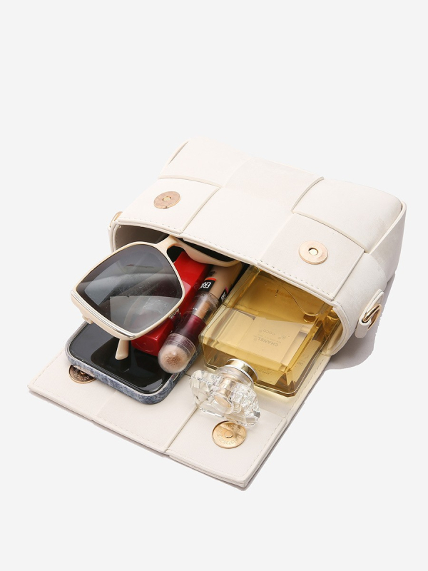 Geantă de umăr în stil urban minimalist, material PU, formă pătrată orizontală, căptușeală din nylon, închidere cu capac