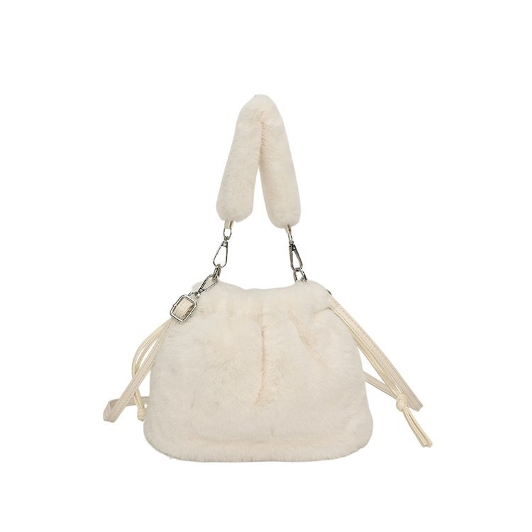 Plüss vödörtáska kötős zárással, poliészter bélés, telefontartó zseb, városi letisztult stílus