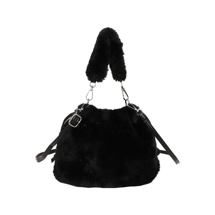 Plüss vödörtáska kötős zárással, poliészter bélés, telefontartó zseb, városi letisztult stílus