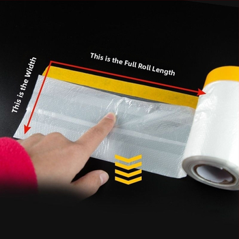 Žltá maskovacia fólia pre dekoráciu a lakovanie áut, maskovacie papier, prachotesná ochrana miestnosti — materiál PE, séria 1