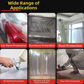 Žltá maskovacia fólia pre dekoráciu a lakovanie áut, maskovacie papier, prachotesná ochrana miestnosti — materiál PE, séria 1