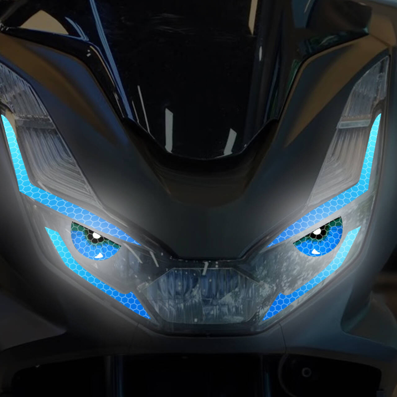 Naljepnica za svjetla motocikla – reflektirajući dizajn linije oka • ABS materijal • marka Like • ljepilo za montiranje • bez prilagodbe