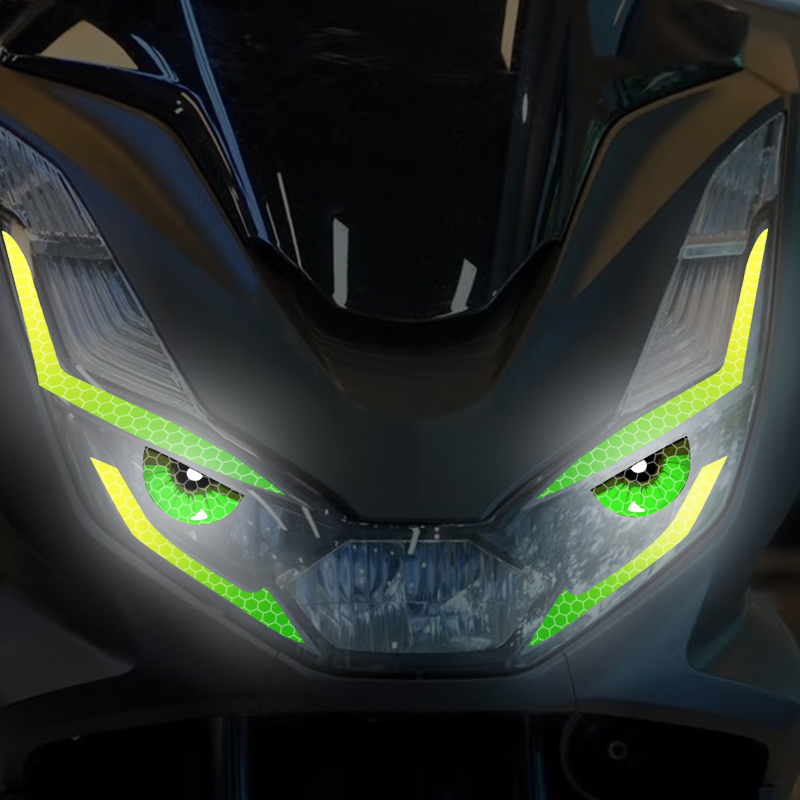 Naljepnica za svjetla motocikla – reflektirajući dizajn linije oka • ABS materijal • marka Like • ljepilo za montiranje • bez prilagodbe