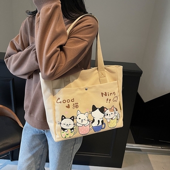 Chenyun canvas taška pre ženy s uzáverom na zips, dvojité ramenné popruhy, vnútorná vrecko na zips, polyesterová podšívka