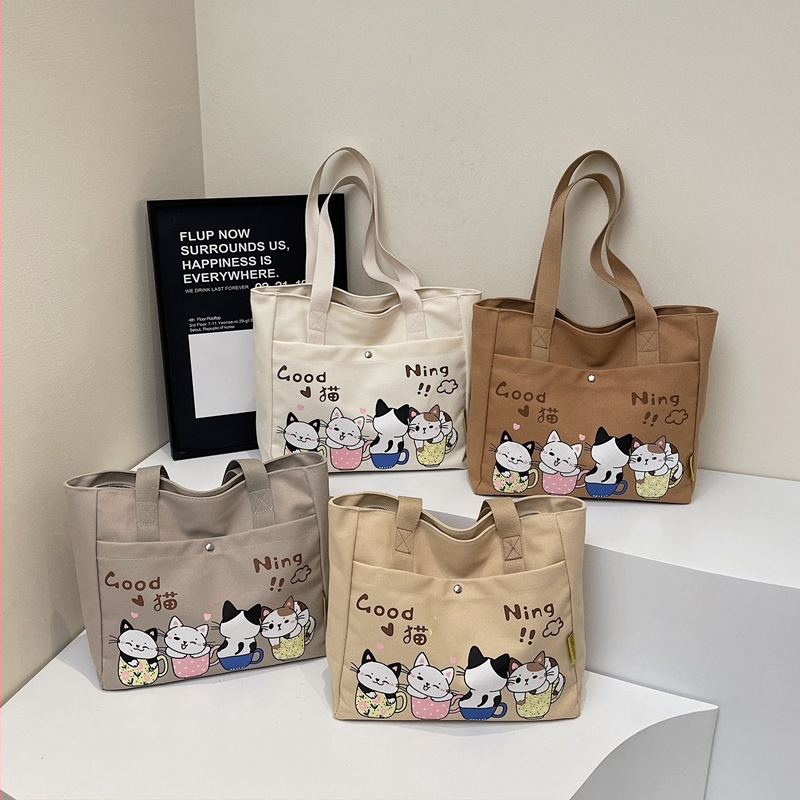 Chenyun canvas taška pre ženy s uzáverom na zips, dvojité ramenné popruhy, vnútorná vrecko na zips, polyesterová podšívka