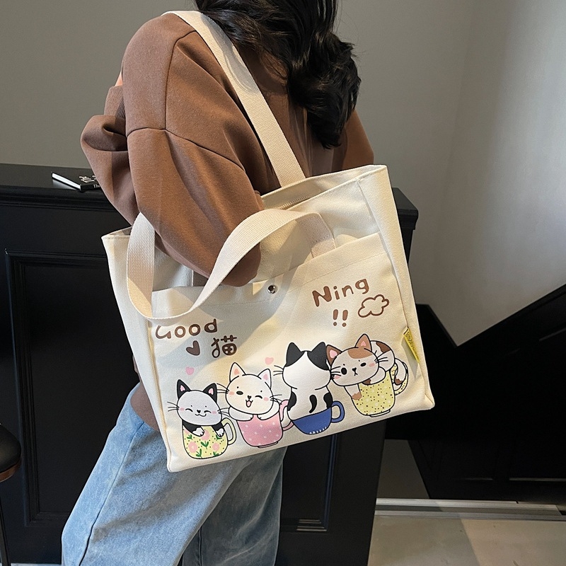 Chenyun canvas taška pre ženy s uzáverom na zips, dvojité ramenné popruhy, vnútorná vrecko na zips, polyesterová podšívka