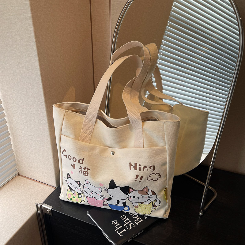 Chenyun canvas taška pre ženy s uzáverom na zips, dvojité ramenné popruhy, vnútorná vrecko na zips, polyesterová podšívka