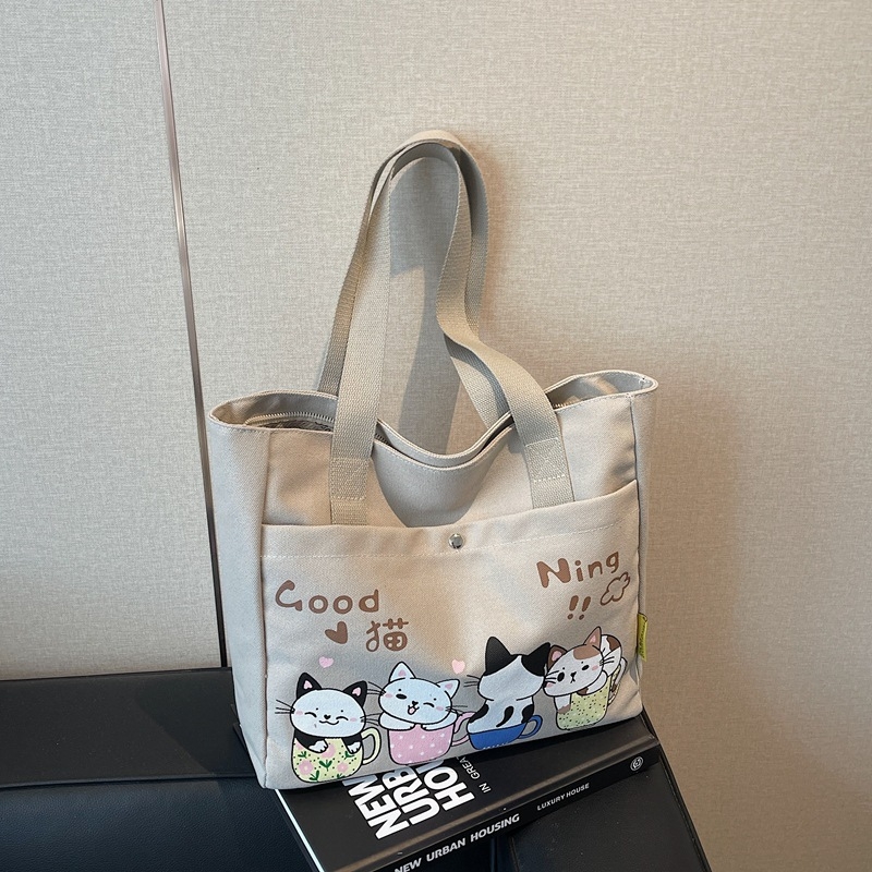 Chenyun canvas taška pre ženy s uzáverom na zips, dvojité ramenné popruhy, vnútorná vrecko na zips, polyesterová podšívka