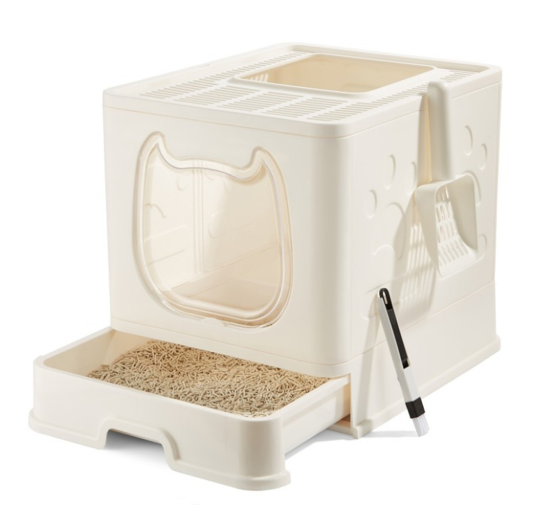 Toaletă pentru pisici complet închisă cu sertar, pliabilă, ușor de curățat, anti-miros și anti-scurgere