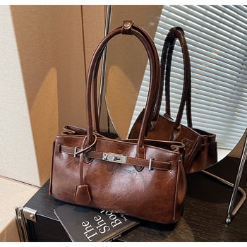 Geantă Kelly în stil urban, Material PU, formă orizontală pătrată, închidere cu fermoar, căptușeală poliester, buzunar interior laminat