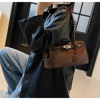 Geantă Kelly în stil urban, Material PU, formă orizontală pătrată, închidere cu fermoar, căptușeală poliester, buzunar interior laminat