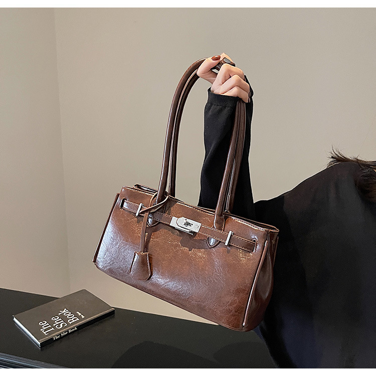 Geantă Kelly în stil urban, Material PU, formă orizontală pătrată, închidere cu fermoar, căptușeală poliester, buzunar interior laminat