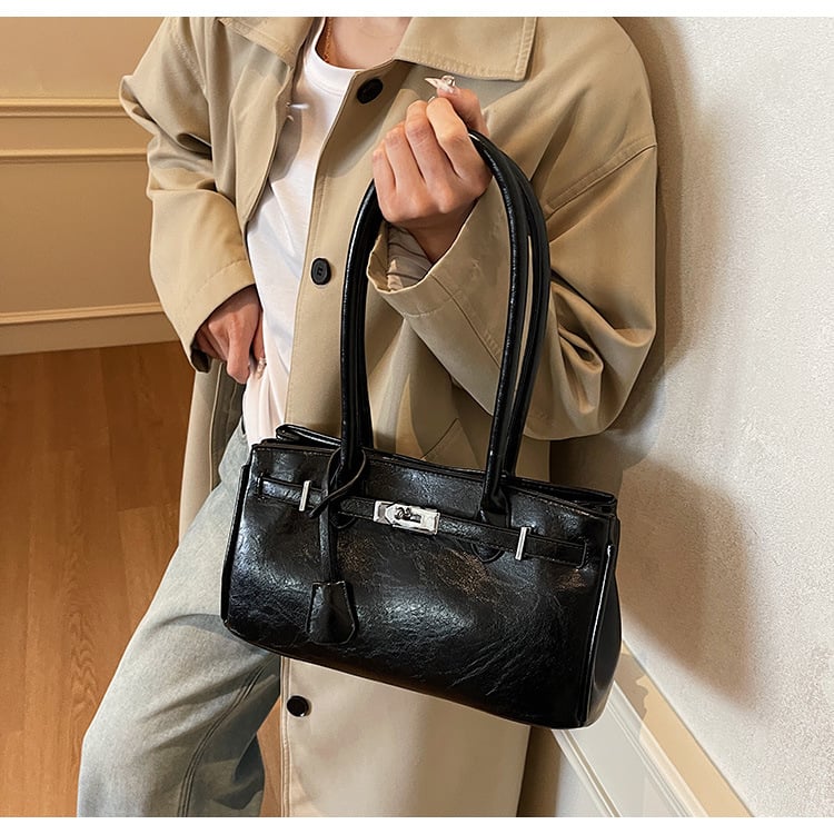 Geantă Kelly în stil urban, Material PU, formă orizontală pătrată, închidere cu fermoar, căptușeală poliester, buzunar interior laminat