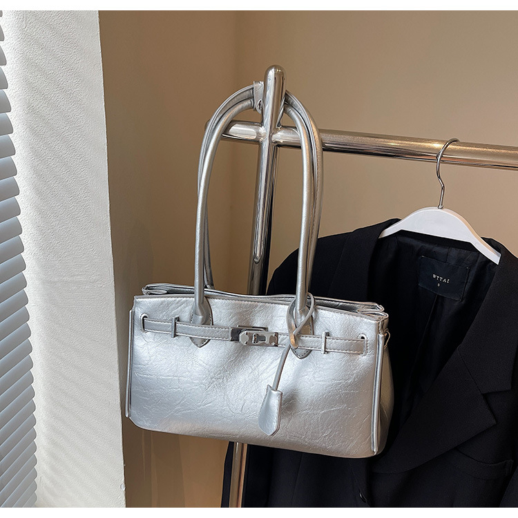 Geantă Kelly în stil urban, Material PU, formă orizontală pătrată, închidere cu fermoar, căptușeală poliester, buzunar interior laminat