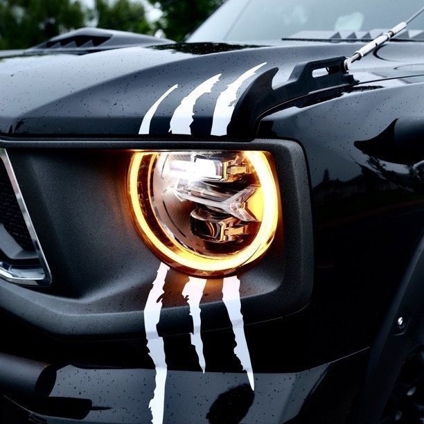 Autocolant decorativ auto cu imprimare de labă și sprânceană a farului, material epoxidic, instalare cu bandă adezivă, personalizabil