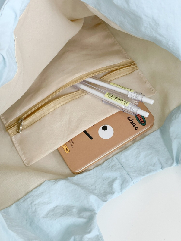 Geantă de umăr pentru femei în stil Korean Ins, nailon, formă orizontal pătrată, căptușeală poliester, buzunar interior cu fermoar