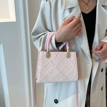 Geantă de umăr cu formă pătrată mică, PU material, fermoar, buzunar intern pentru telefon, curele duble