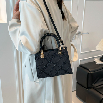 Geantă de umăr cu formă pătrată mică, PU material, fermoar, buzunar intern pentru telefon, curele duble