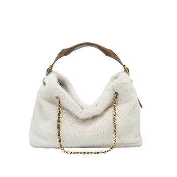 Geantă de umăr din pluș, stil urban, cu curea crossbody — formă orizontală pătrată, închidere magnetică, Toamnă 2025