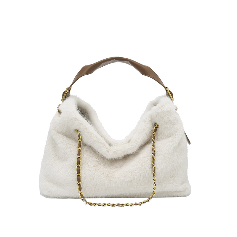 Geantă de umăr din pluș, stil urban, cu curea crossbody — formă orizontală pătrată, închidere magnetică, Toamnă 2025