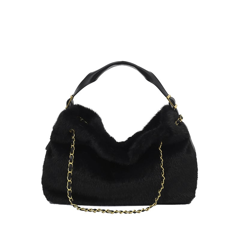 Geantă de umăr din pluș, stil urban, cu curea crossbody — formă orizontală pătrată, închidere magnetică, Toamnă 2025