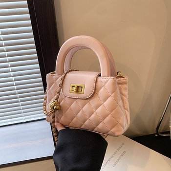 Geantă de mână quiltată cu lanț, din PU, formă orizontală pătrată, închidere cu fermoar, căptușeală poliester, buzunar pentru telefon