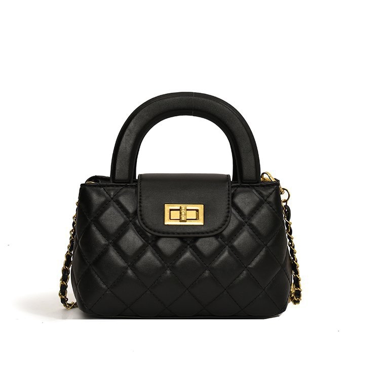 Geantă de mână quiltată cu lanț, din PU, formă orizontală pătrată, închidere cu fermoar, căptușeală poliester, buzunar pentru telefon