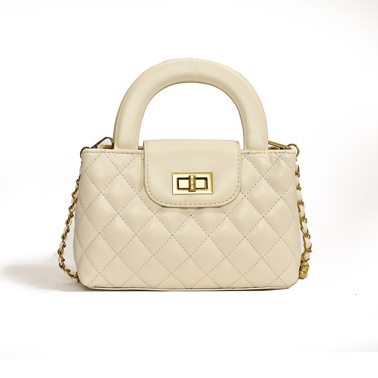 Geantă de mână quiltată cu lanț, din PU, formă orizontală pătrată, închidere cu fermoar, căptușeală poliester, buzunar pentru telefon