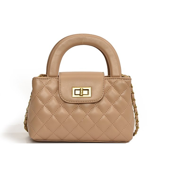 Geantă de mână quiltată cu lanț, din PU, formă orizontală pătrată, închidere cu fermoar, căptușeală poliester, buzunar pentru telefon