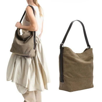 NX Geantă Tote din pânză și piele de vită — formă verticală pătrată, căptușeală din pânză, primăvara 2025