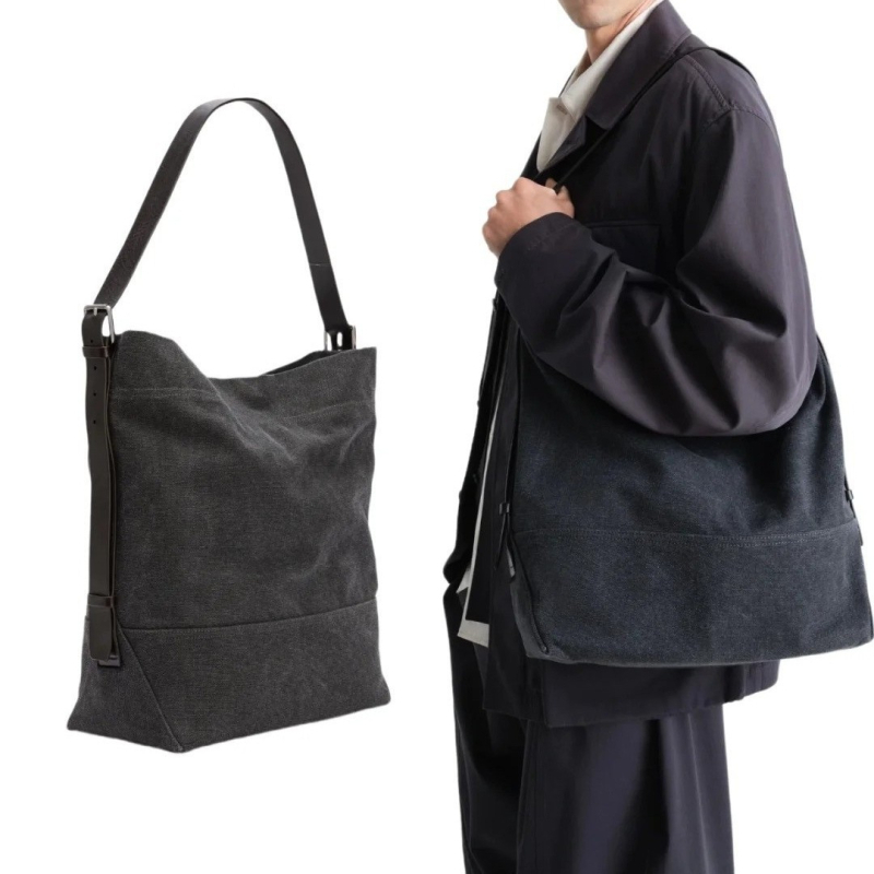 NX Geantă Tote din pânză și piele de vită — formă verticală pătrată, căptușeală din pânză, primăvara 2025