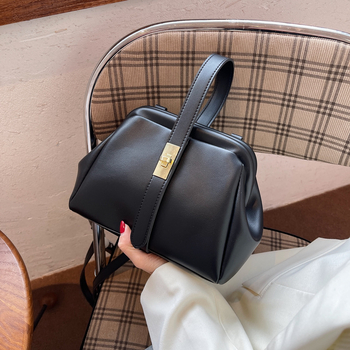 Geantă crossbody din PU, stil urban minimalist, geantă în stil shell, formă orizontal-pătrată, închidere cu clips