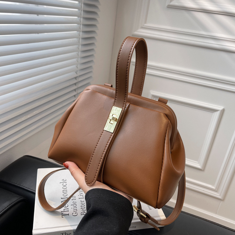 Geantă crossbody din PU, stil urban minimalist, geantă în stil shell, formă orizontal-pătrată, închidere cu clips