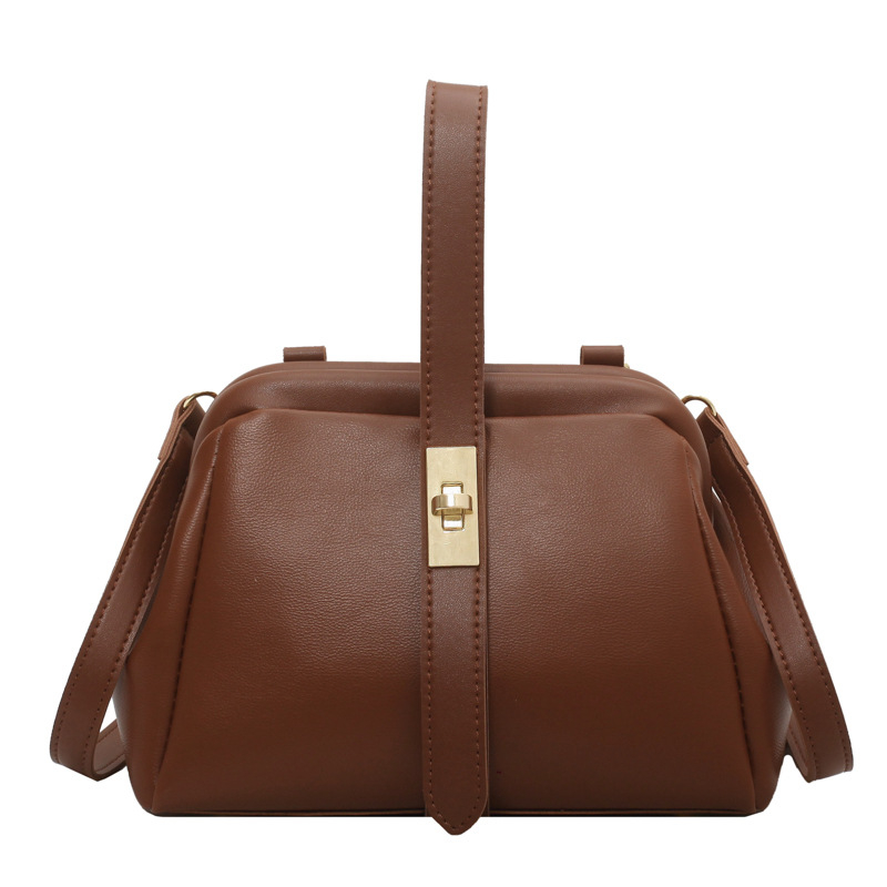 Geantă crossbody din PU, stil urban minimalist, geantă în stil shell, formă orizontal-pătrată, închidere cu clips