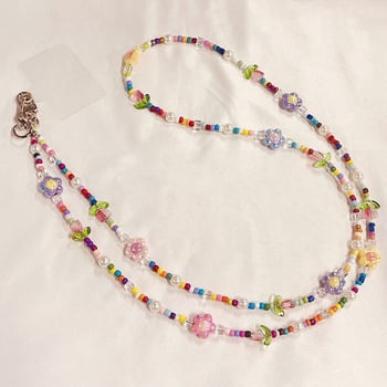 Șnur de telefon crossbody Dopamine Girl, pandantiv cu motiv de lalea din sticlă, handmade, stil proaspăt, vară 2024