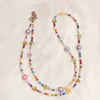 Șnur de telefon crossbody Dopamine Girl, pandantiv cu motiv de lalea din sticlă, handmade, stil proaspăt, vară 2024