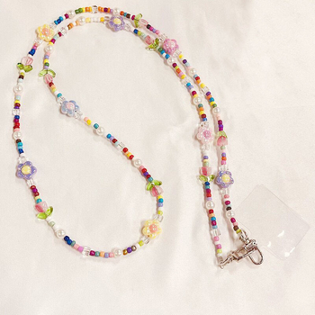 Șnur de telefon crossbody Dopamine Girl, pandantiv cu motiv de lalea din sticlă, handmade, stil proaspăt, vară 2024