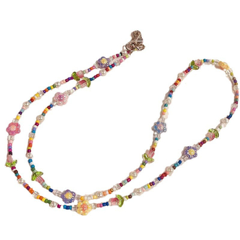 Șnur de telefon crossbody Dopamine Girl, pandantiv cu motiv de lalea din sticlă, handmade, stil proaspăt, vară 2024