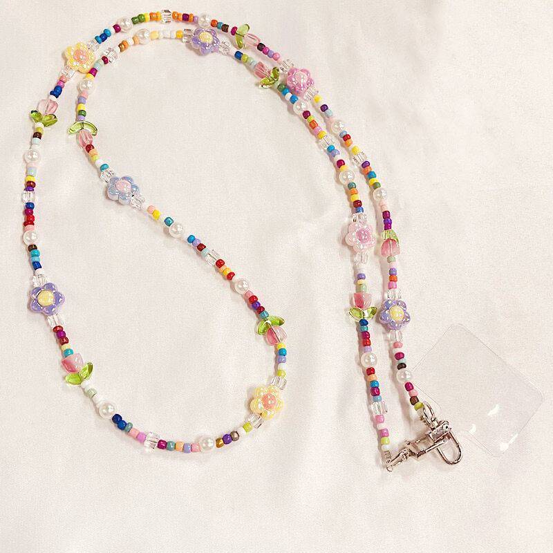 Șnur de telefon crossbody Dopamine Girl, pandantiv cu motiv de lalea din sticlă, handmade, stil proaspăt, vară 2024